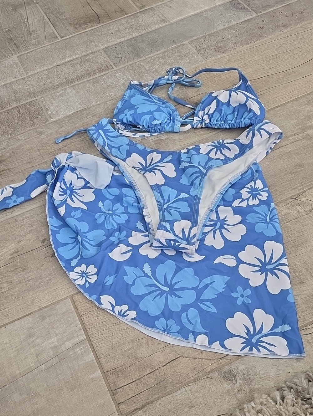 NWOT Blue Floral Bikini Set with Matching Sarong
